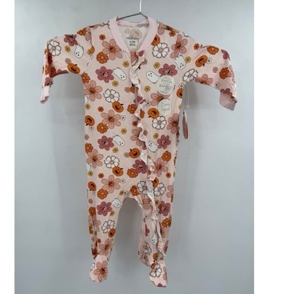 Milkberry NEW Bamboo Halloween Baby Girl Romper 6-9 mo Pumpkin Floral Ruffle